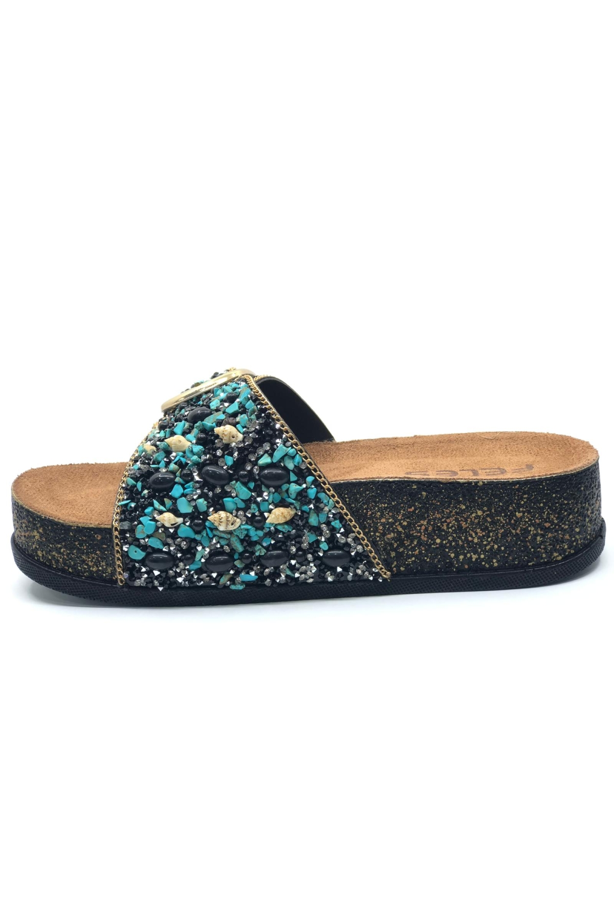 Tek Toka Mantar Taban Taş Detaylı Kadın Terlik - Görsel 4