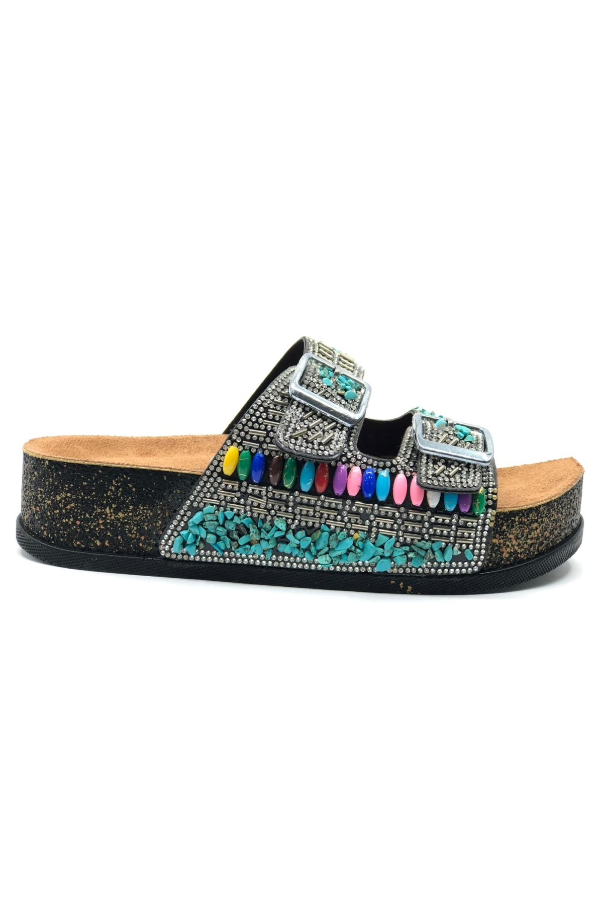 Çift Toka Mantar Taban Taş Detaylı Kadın Terlik - Görsel 9