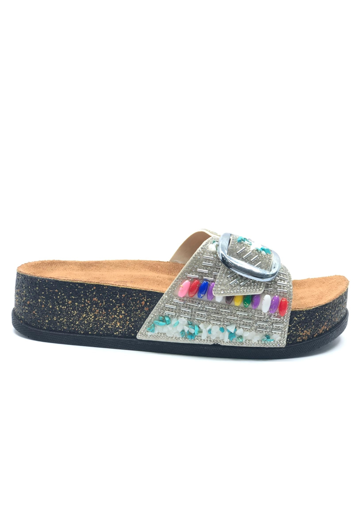 Tek Toka Mantar Taban Taş Detaylı Kadın Terlik - Görsel 3