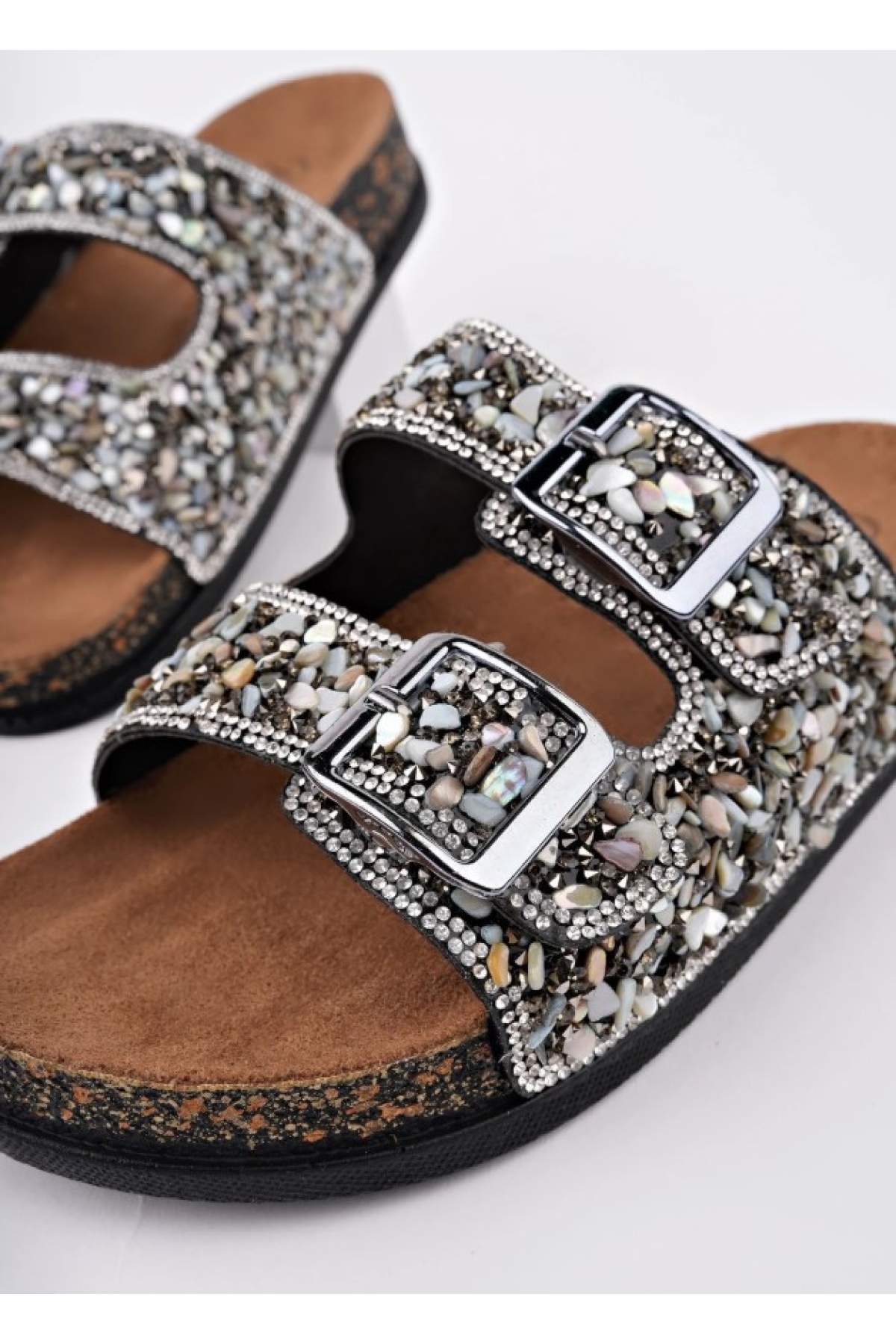 Çift Toka Mantar Taban Taş Detaylı Kadın Terlik - Görsel 3