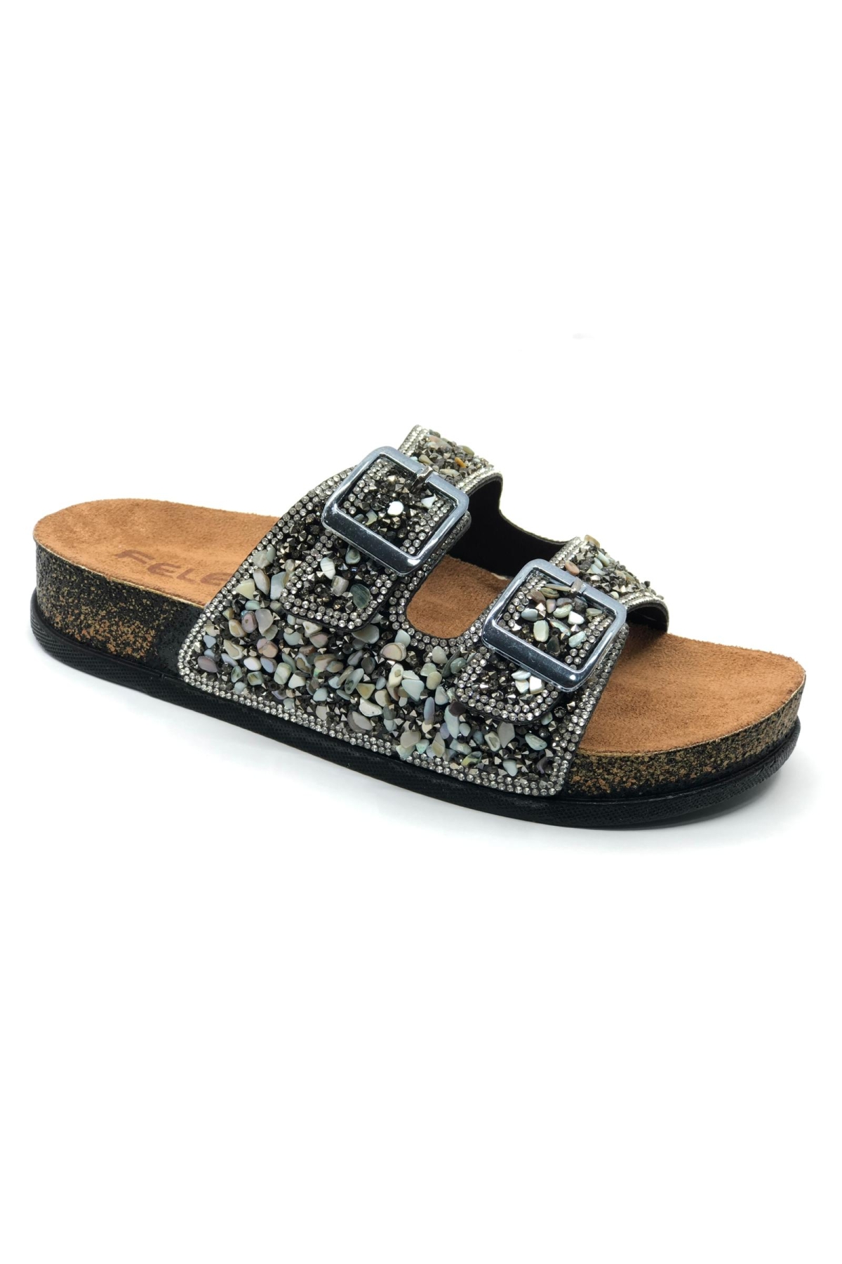 Çift Toka Mantar Taban Taş Detaylı Kadın Terlik - Görsel 7