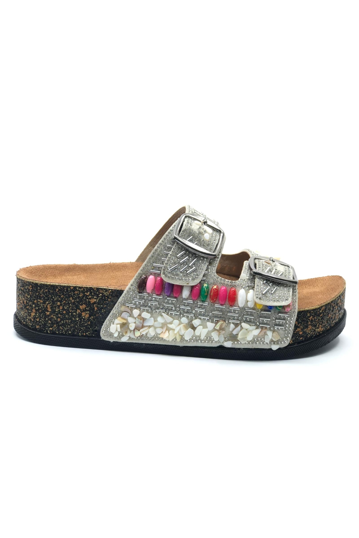 Çift Toka Mantar Taban Taş Detaylı Kadın Terlik - Görsel 5