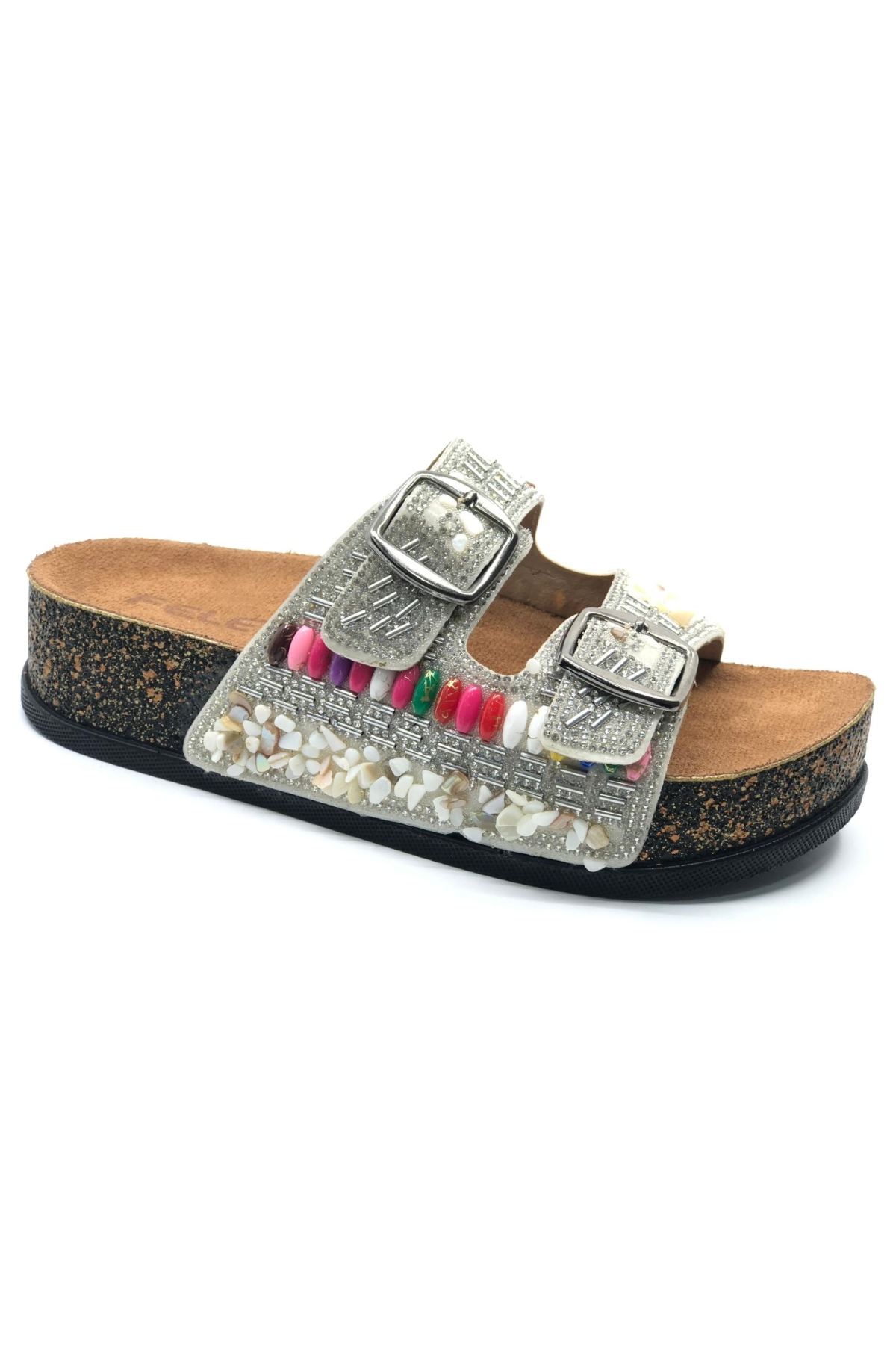 Çift Toka Mantar Taban Taş Detaylı Kadın Terlik - Görsel 6