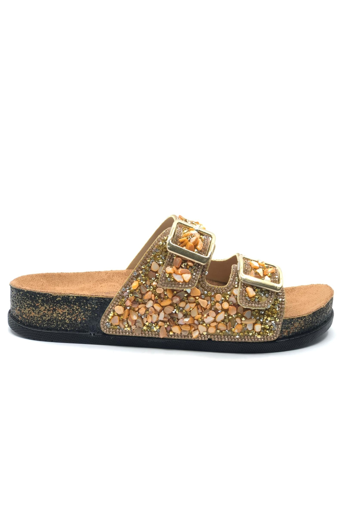 Çift Toka Mantar Taban Taş Detaylı Kadın Terlik - Görsel 6