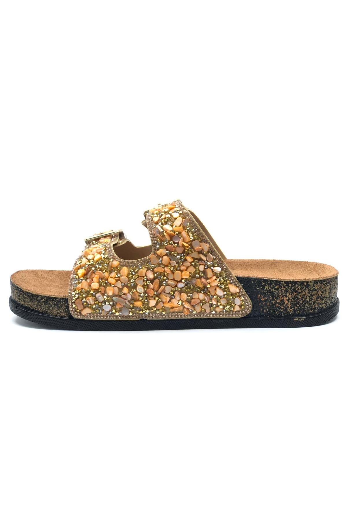 Çift Toka Mantar Taban Taş Detaylı Kadın Terlik - Görsel 8