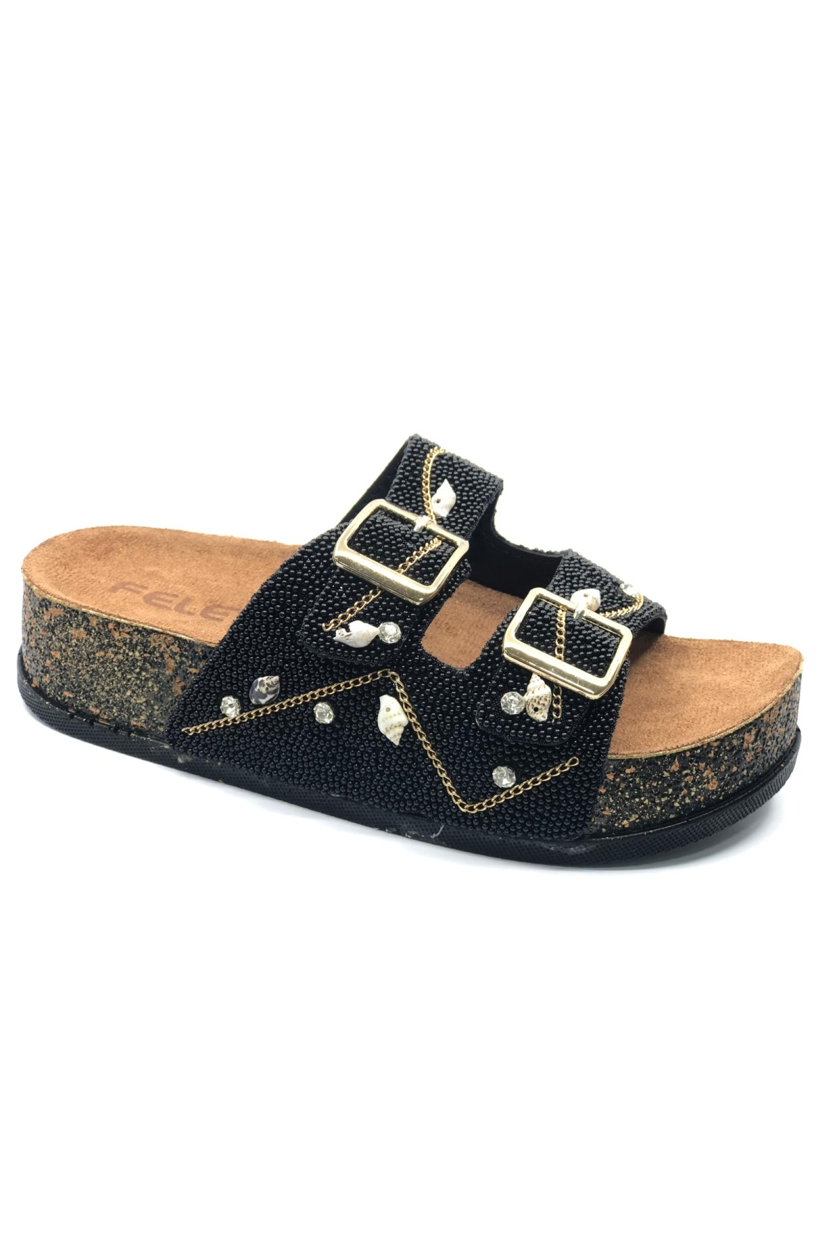 Çift Toka Mantar Taban Taş Detaylı Kadın Terlik - Görsel 8