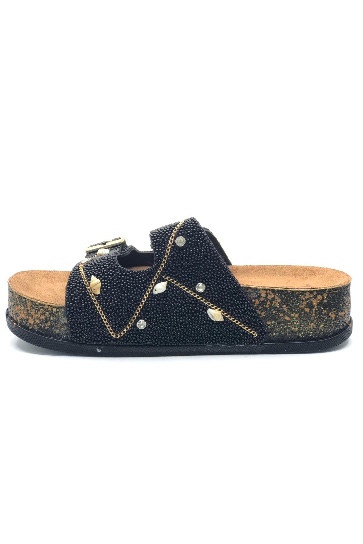 Çift Toka Mantar Taban Taş Detaylı Kadın Terlik - Görsel 9