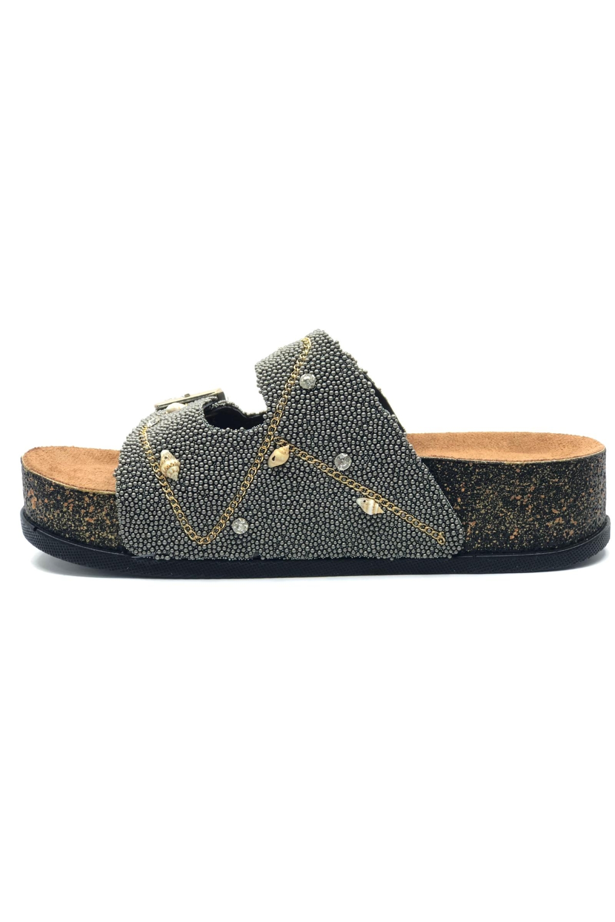 Çift Toka Mantar Taban Taş Detaylı Kadın Terlik - Görsel 5