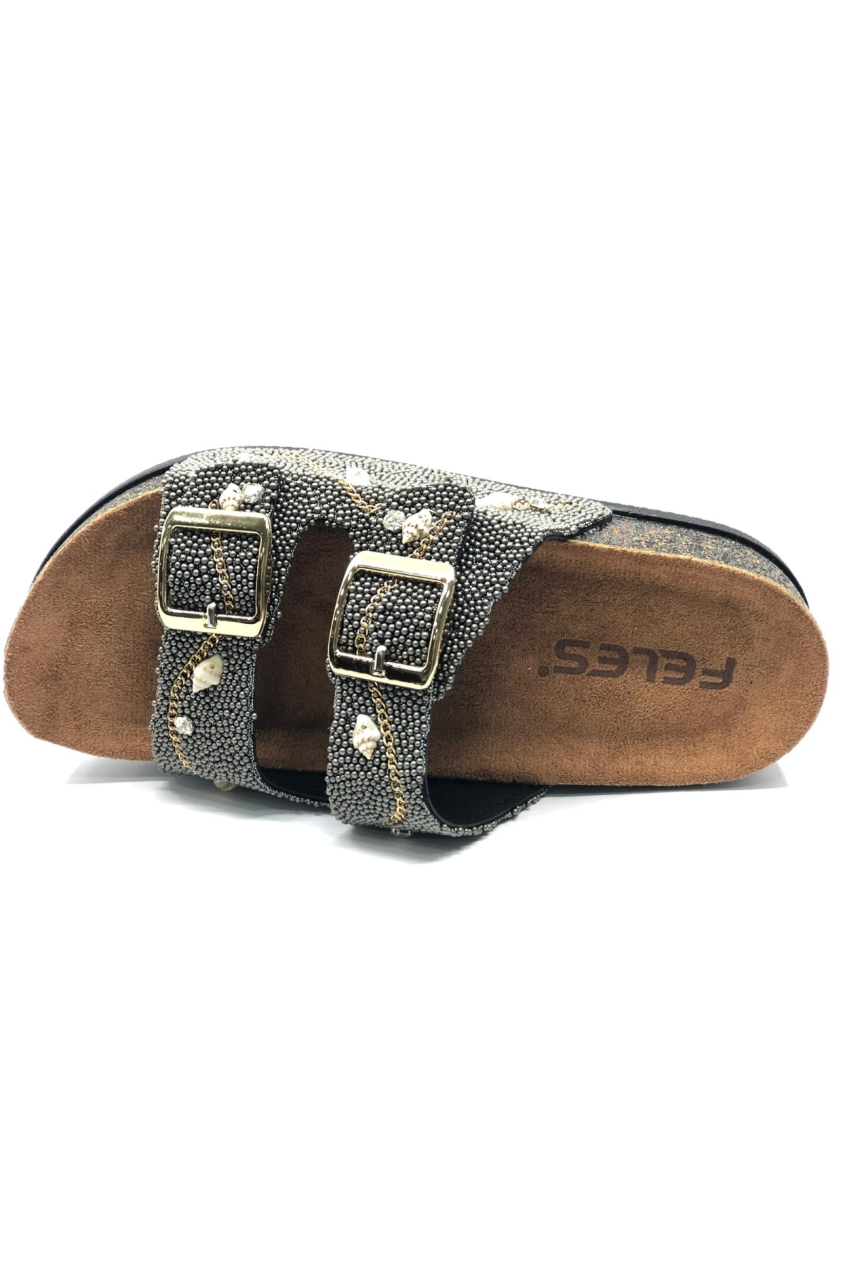 Çift Toka Mantar Taban Taş Detaylı Kadın Terlik - Görsel 6