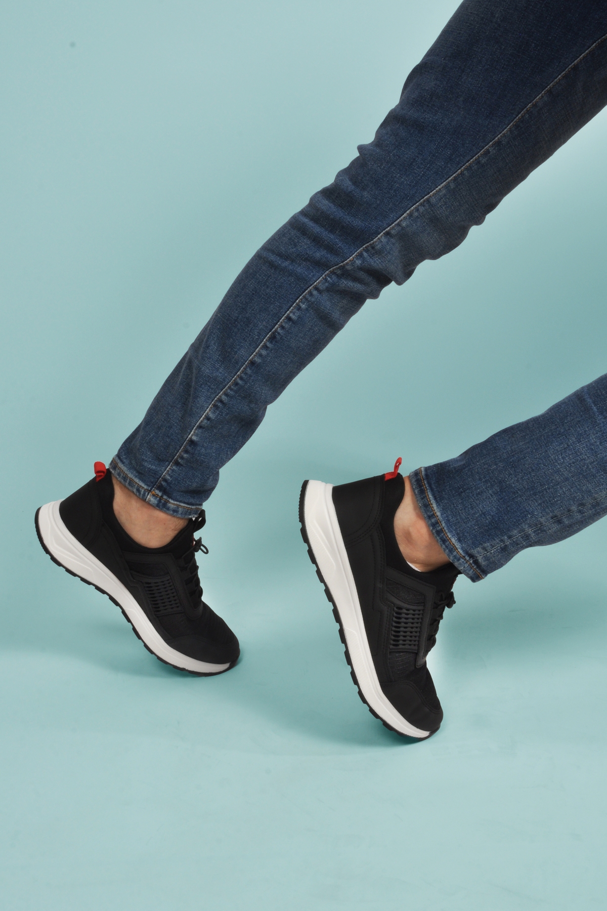 Siyah Kırmızı Hafif Esnek Kilit Bağcıklı Erkek Spor Ayakkabı Nans 6006 M - Görsel 5