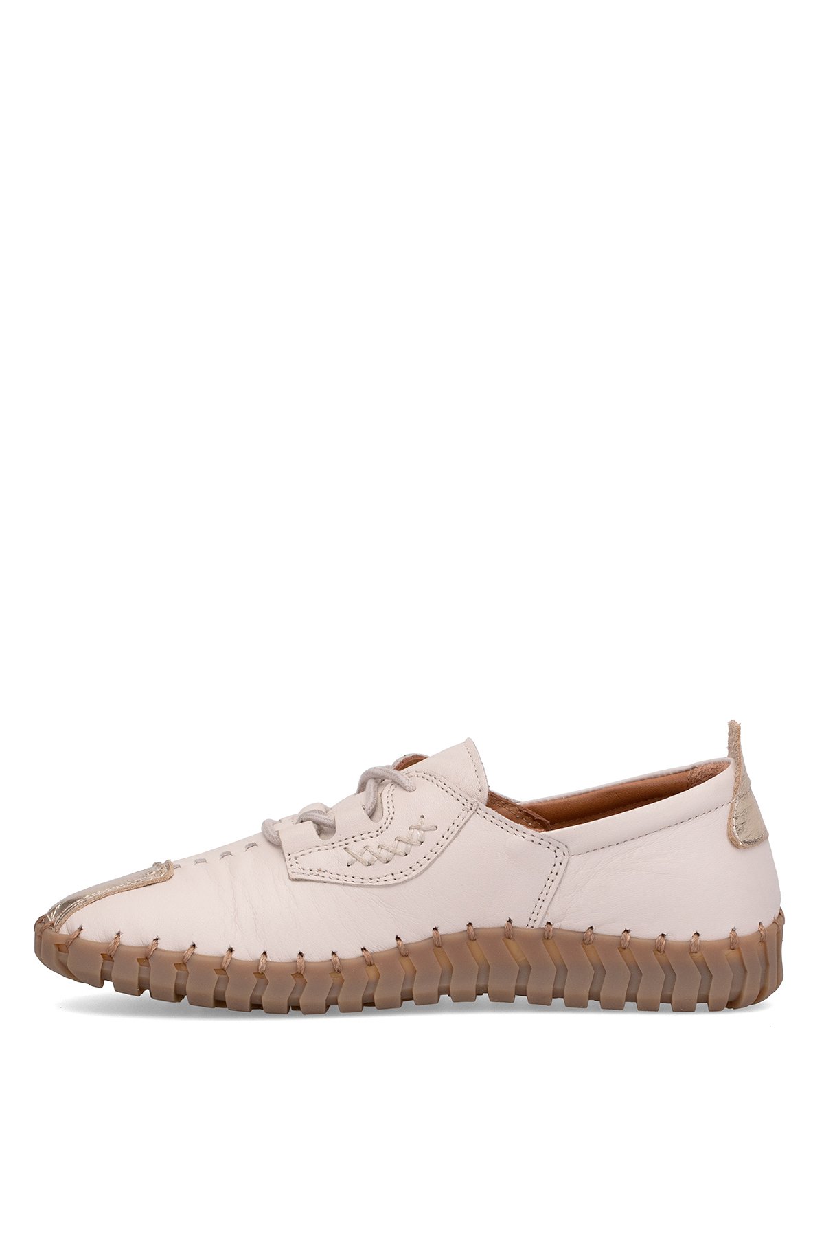 2010724Y Kadın Hakiki Deri Casual Ayakkabı Bej - Görsel 4