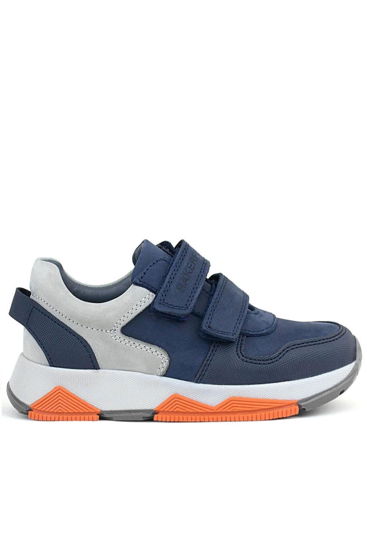 Hakiki Deri Lacivert Gri Çocuk Sneakers Spor Ayakkabı - Görsel 2