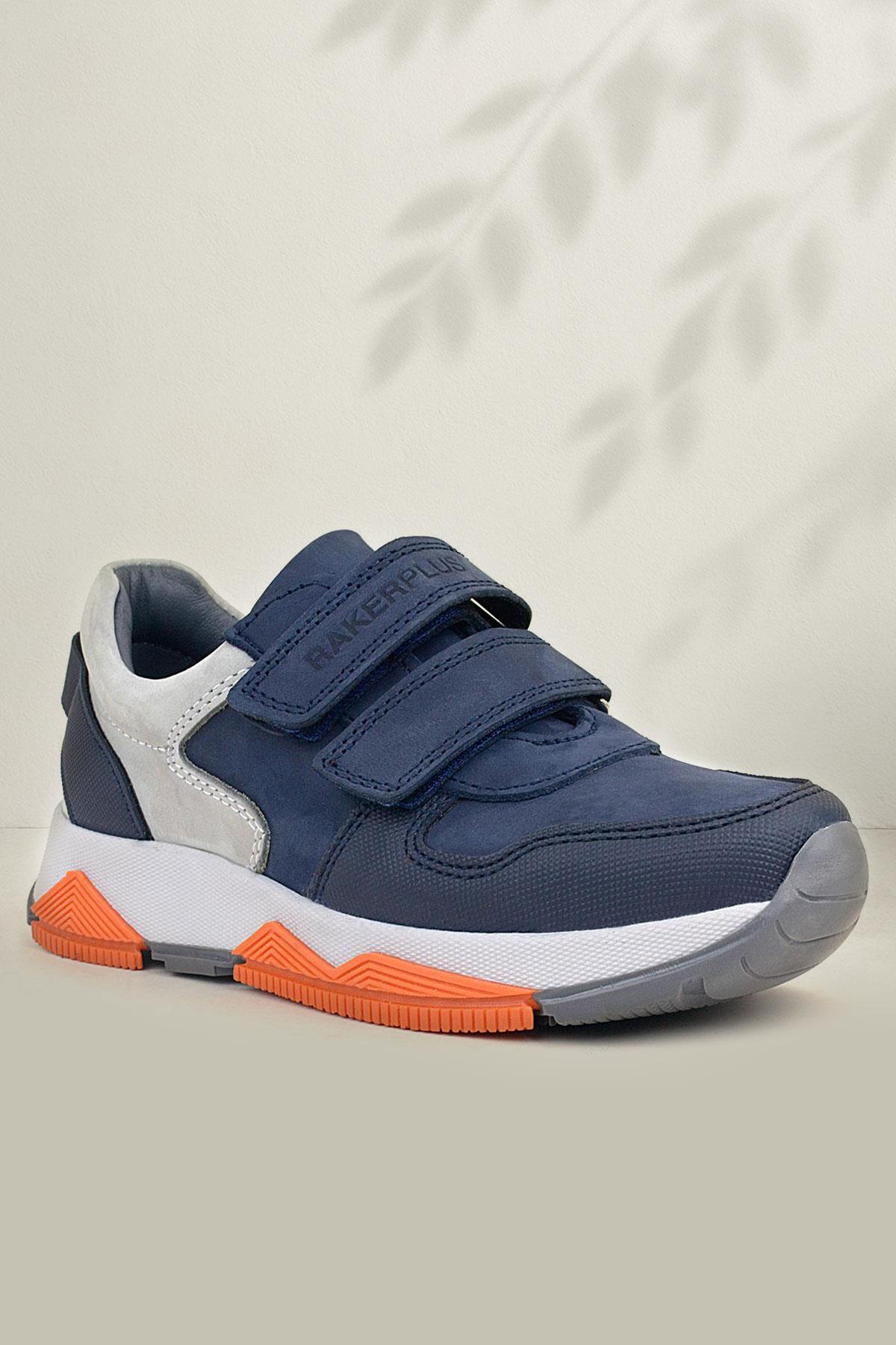 Hakiki Deri Lacivert Gri Çocuk Sneakers Spor Ayakkabı - Görsel 4