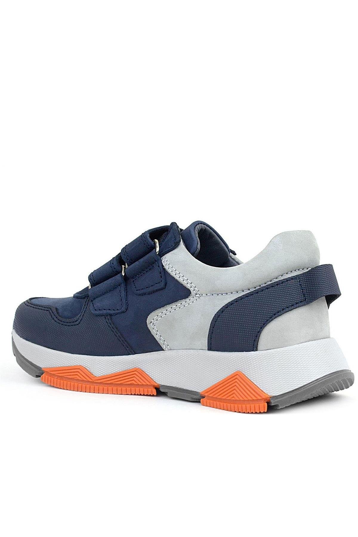 Hakiki Deri Lacivert Gri Çocuk Sneakers Spor Ayakkabı - Görsel 5