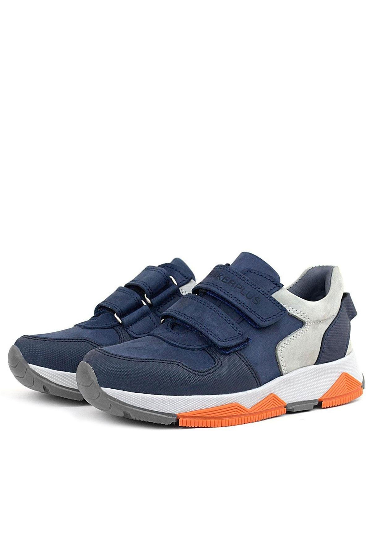 Hakiki Deri Lacivert Gri Çocuk Sneakers Spor Ayakkabı - Görsel 6