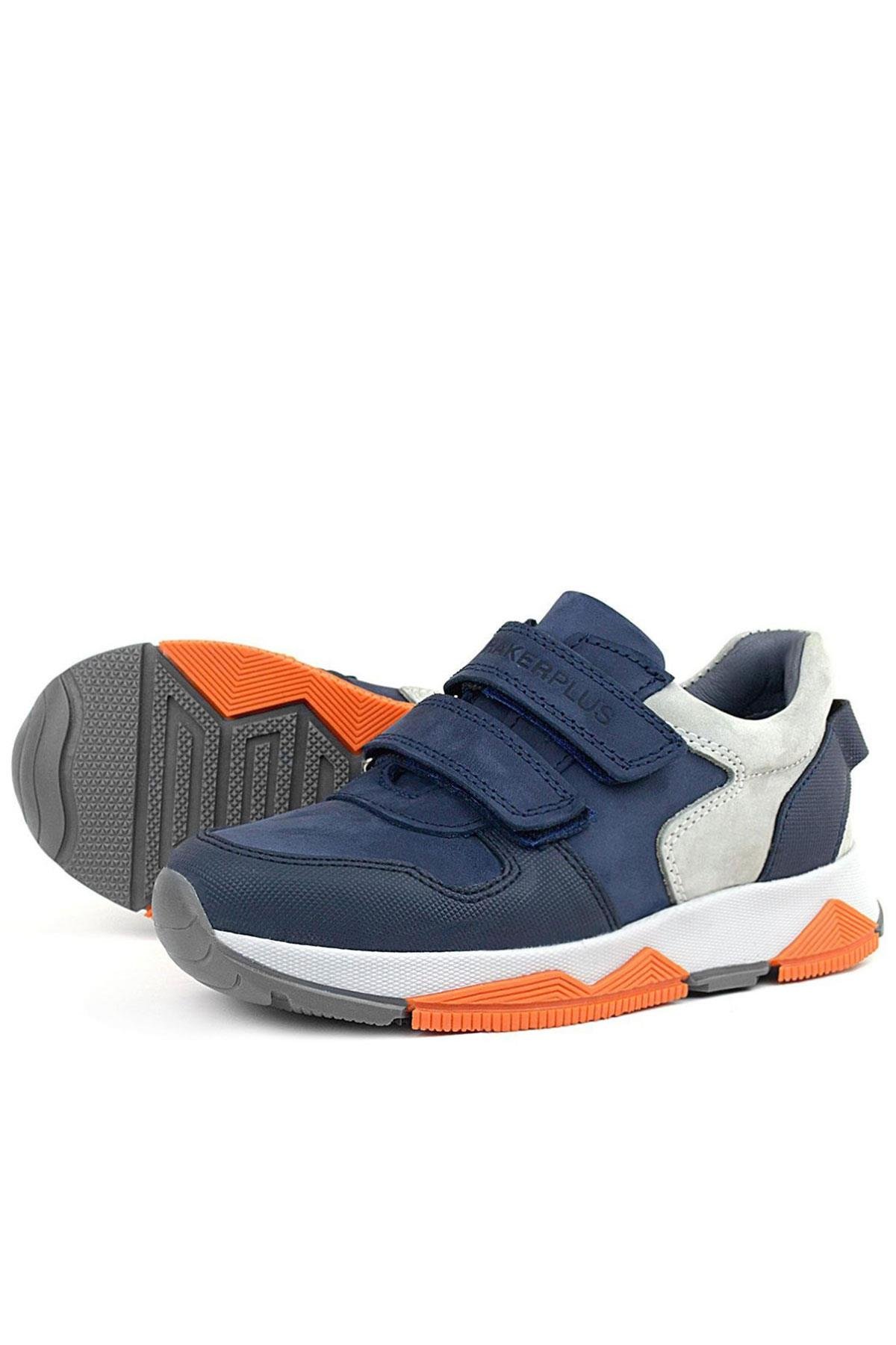 Hakiki Deri Lacivert Gri Çocuk Sneakers Spor Ayakkabı - Görsel 7