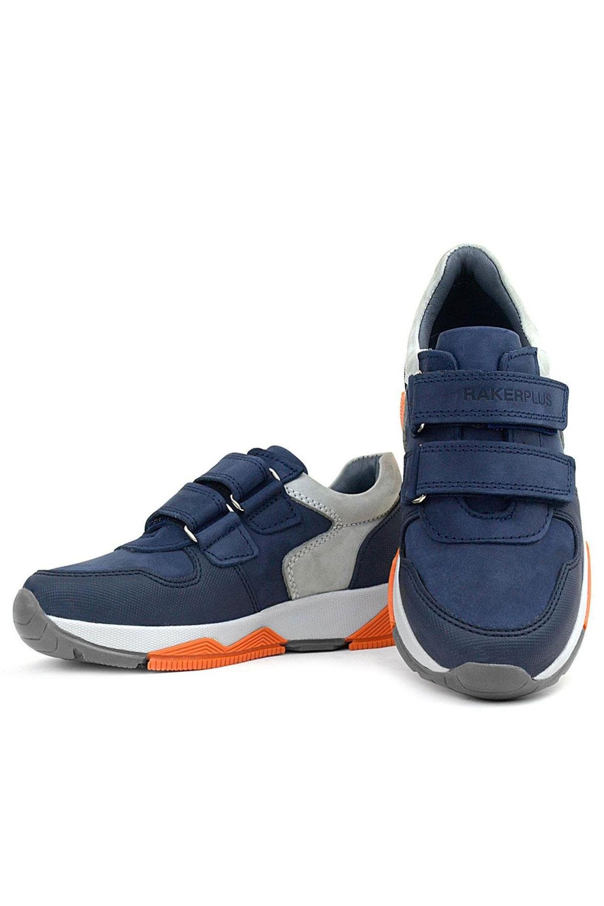 Hakiki Deri Lacivert Gri Çocuk Sneakers Spor Ayakkabı - Görsel 8