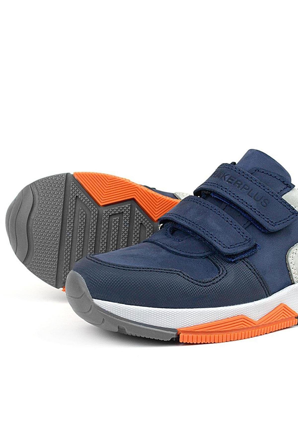 Hakiki Deri Lacivert Gri Çocuk Sneakers Spor Ayakkabı - Görsel 9