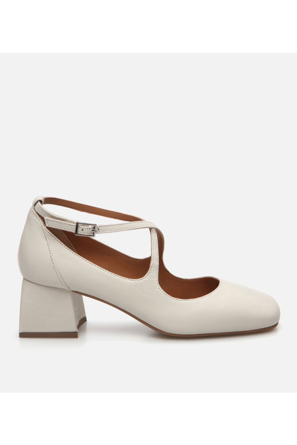 Kadın Deri Ekru Kalın Topuklu Ayakkabı - Görsel 2