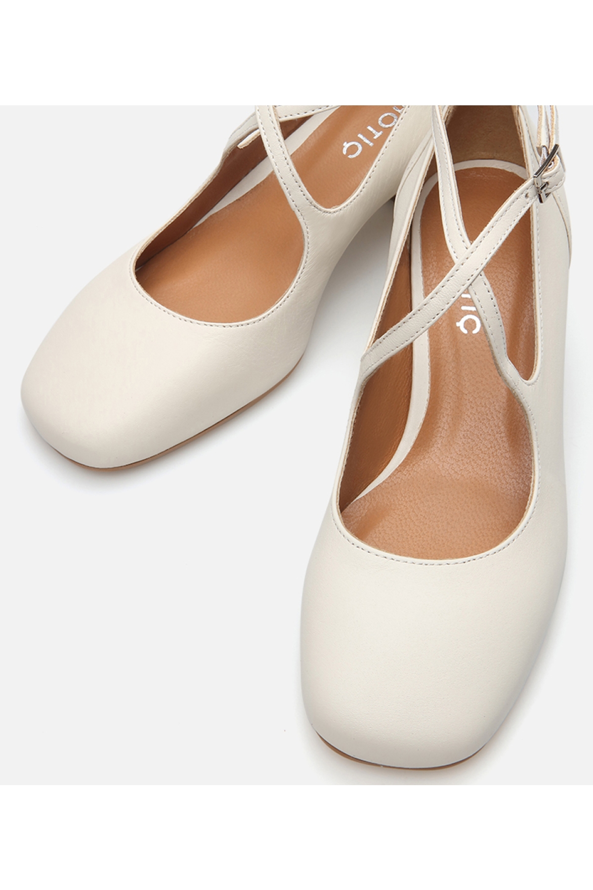 Kadın Deri Ekru Kalın Topuklu Ayakkabı - Görsel 5