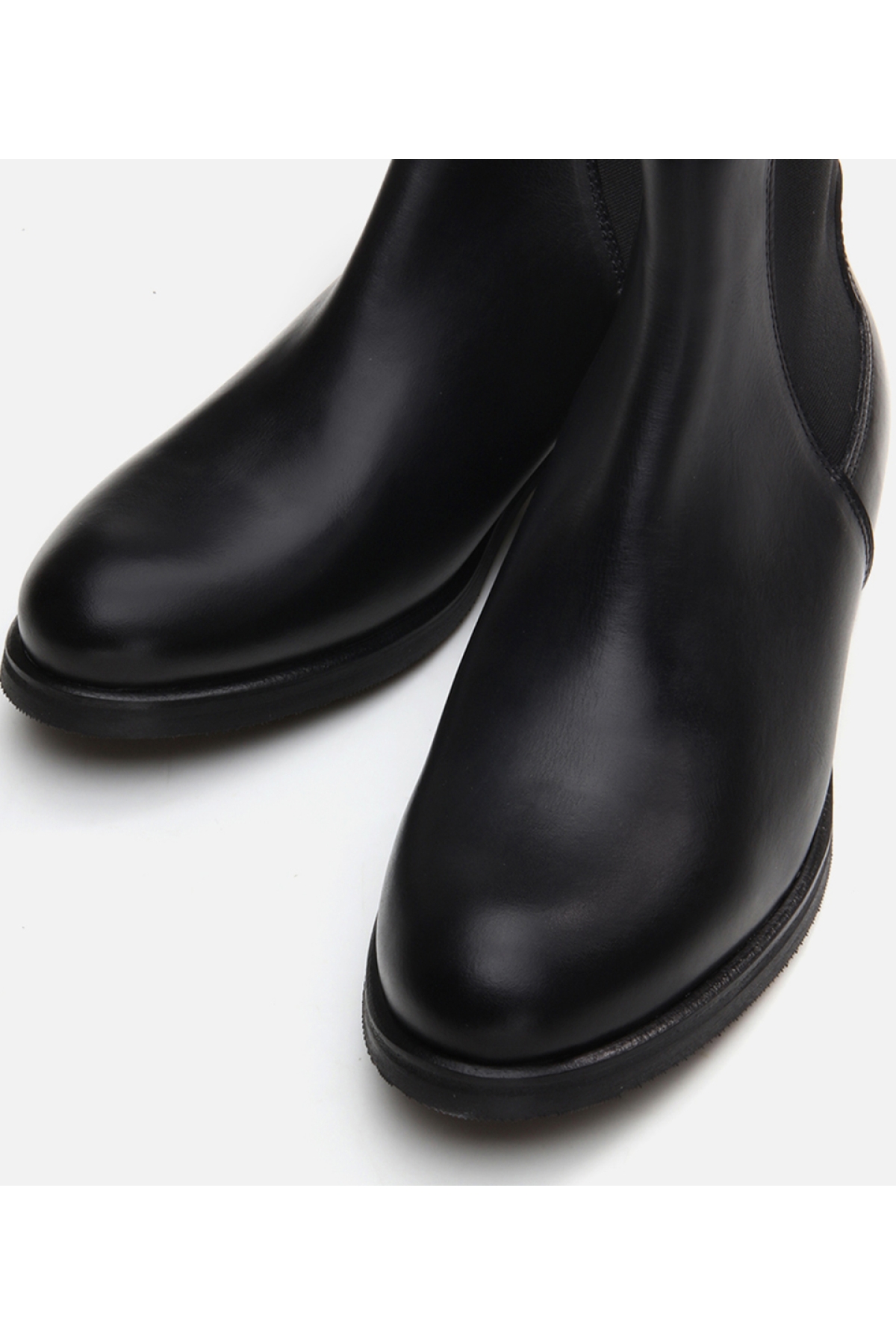 Kadın Deri Siyah Lastik Detaylı Düz Bot - Görsel 5
