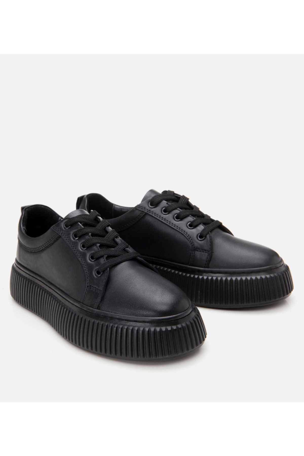 Kadın Deri Siyah Kalın Tabanlı Spor Ayakkabı - Görsel 3