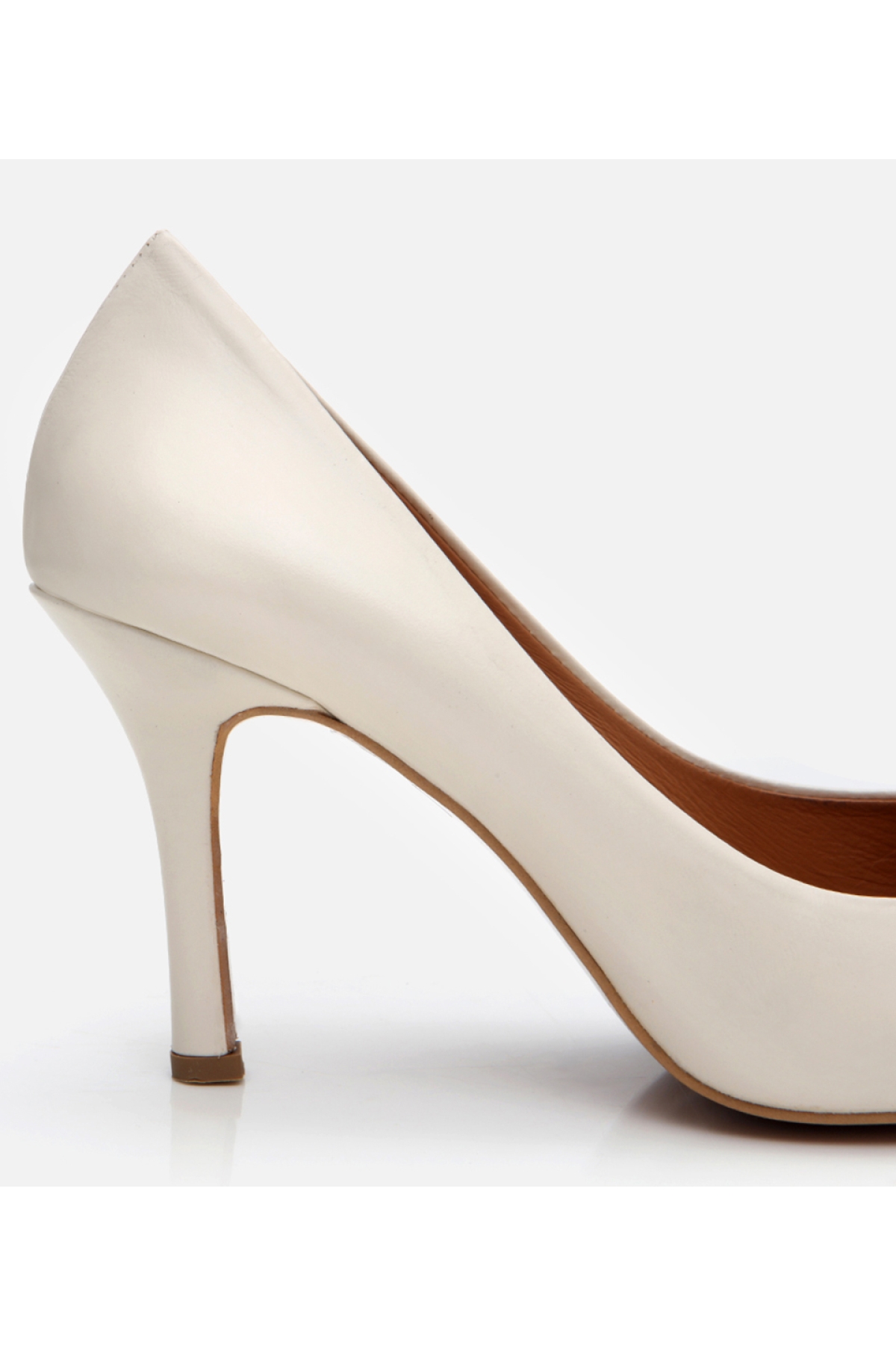 Kadın Deri Ekru Yüksek Topuklu Stiletto - Görsel 4
