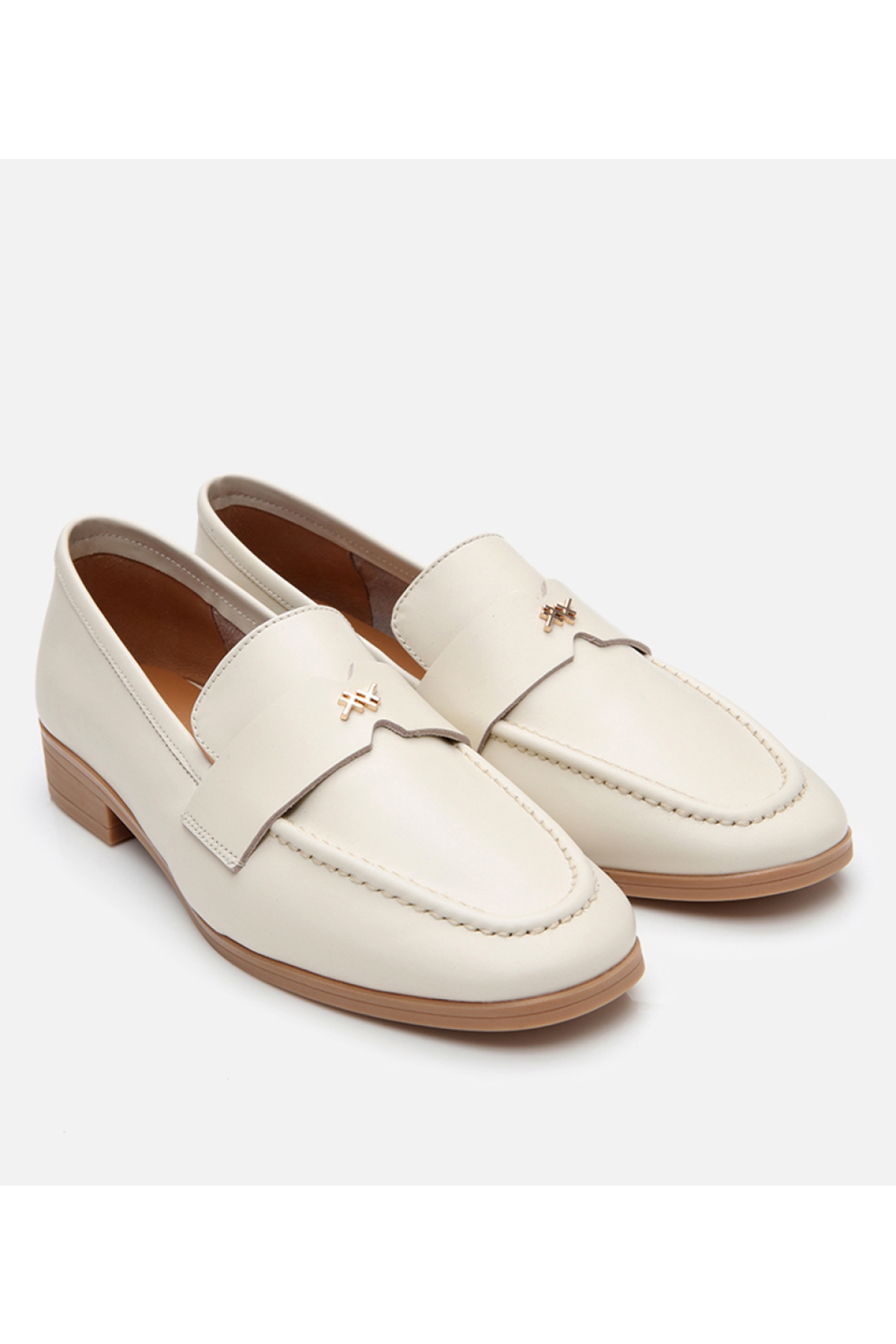 Kadın Deri Ekru Esnek Tabanlı Klasik Loafer - Görsel 3