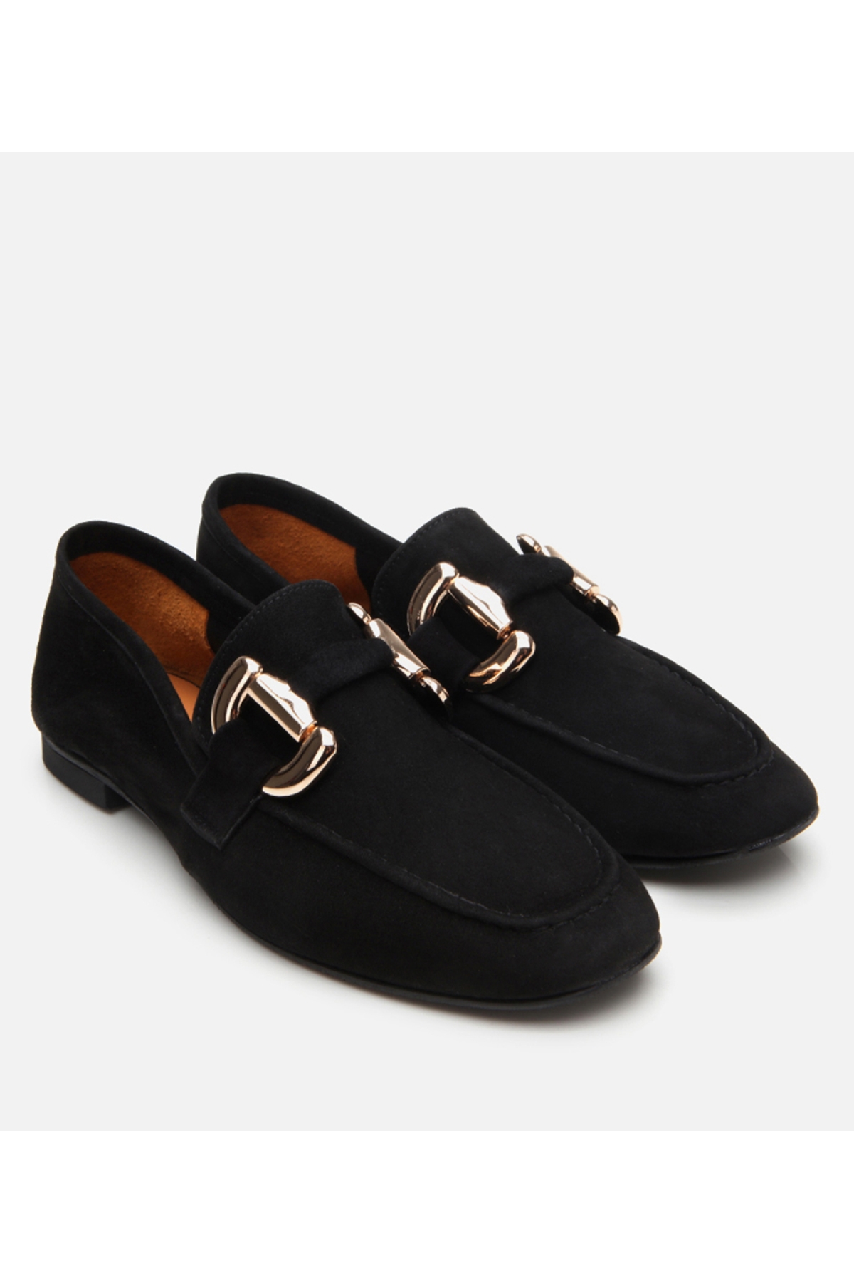 Kadın Süet Deri Siyah Tokalı Günlük Loafer - Görsel 3
