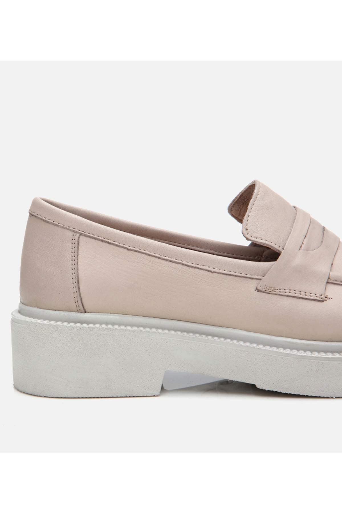 Kadın Deri Bej Kalın Tabanlı Klasik Loafer - Görsel 4