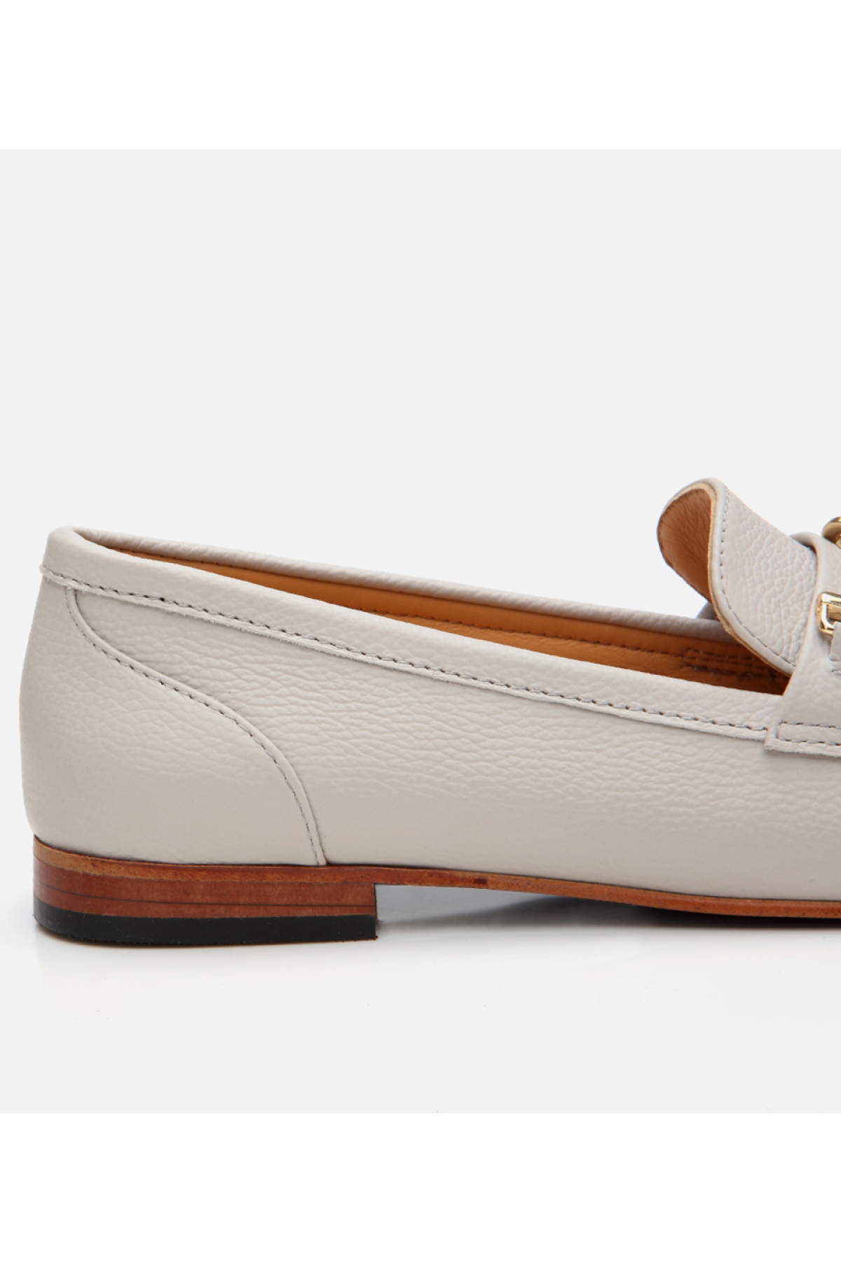 Kadın Deri Ekru Tokalı Klasik Loafer - Görsel 4