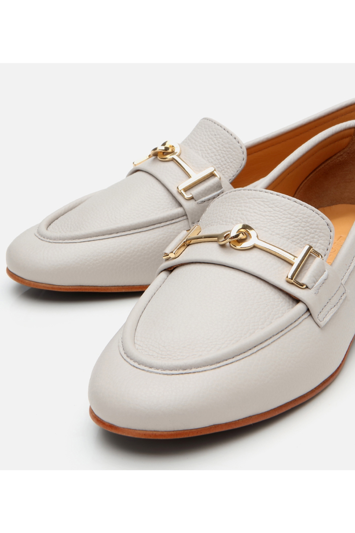 Kadın Deri Ekru Tokalı Klasik Loafer - Görsel 5