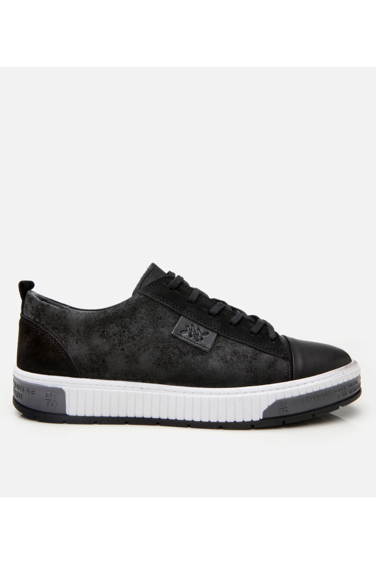 Erkek Deri Siyah Baskılı Spor Ayakkabı - Görsel 2