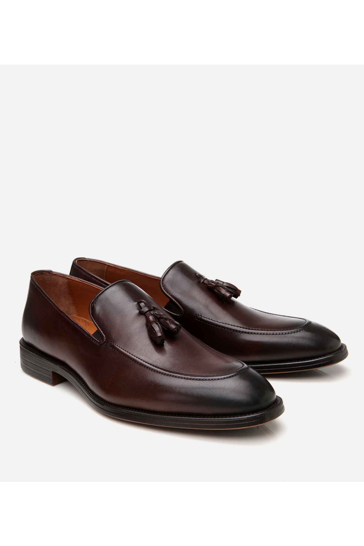 Erkek Deri Kahverengi Püskül Detaylı Klasik Loafer - Görsel 3