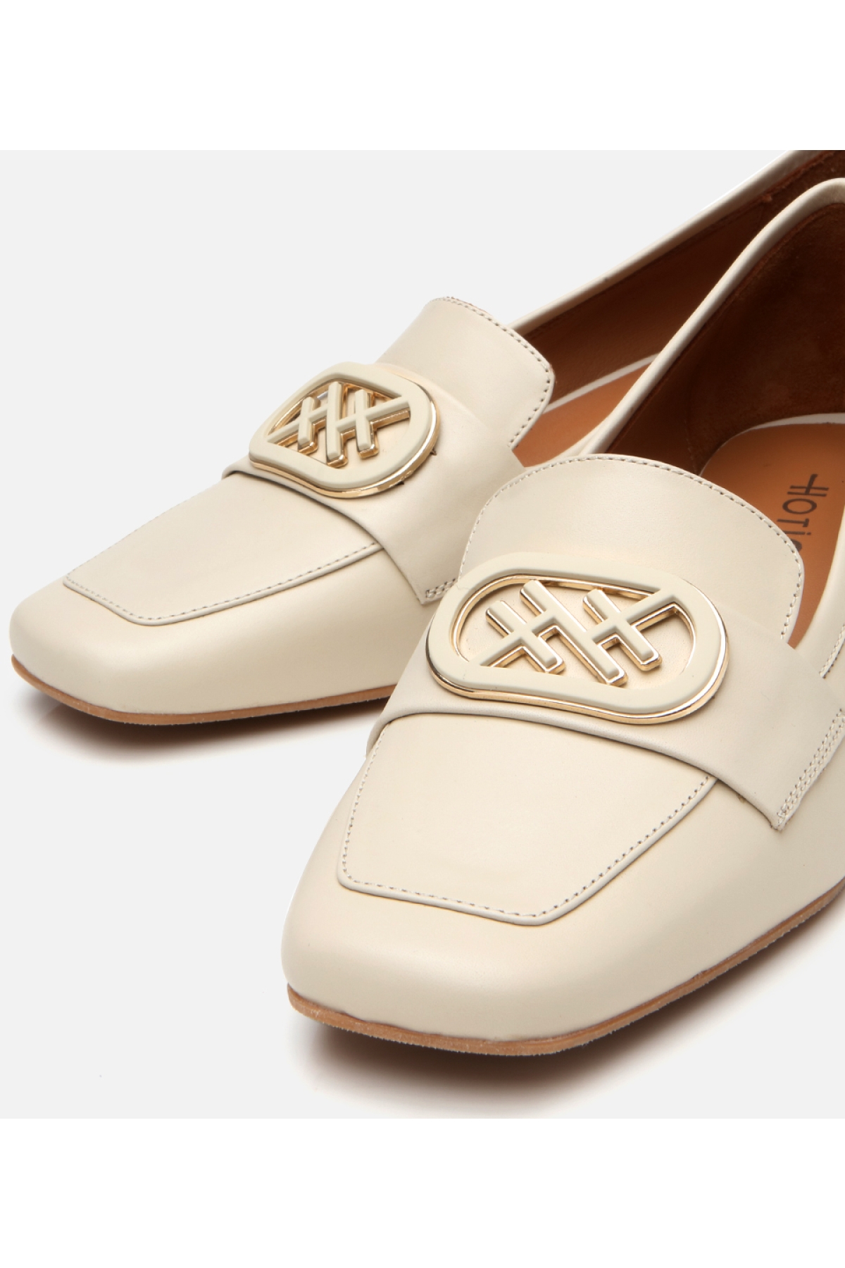 Kadın Deri Ekru Tokalı Kalın Topuklu Klasik Loafer - Görsel 4