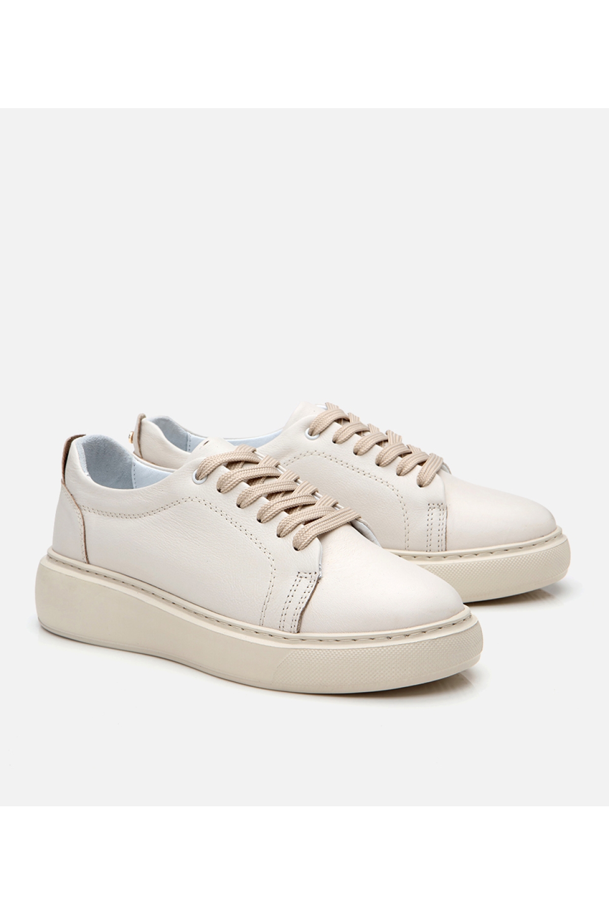 Kadın Deri Bej Kalın Tabanlı Spor Ayakkabı - Görsel 3