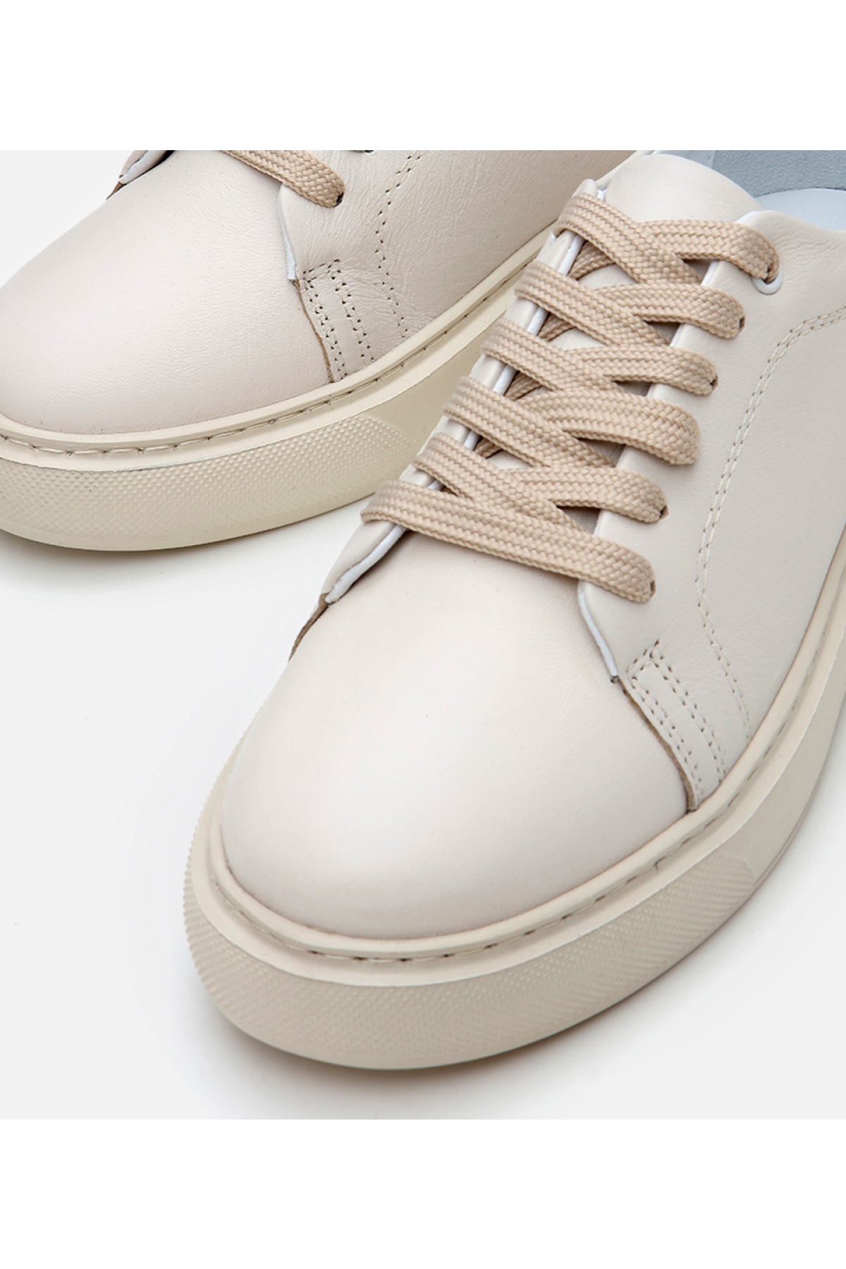 Kadın Deri Bej Kalın Tabanlı Spor Ayakkabı - Görsel 5