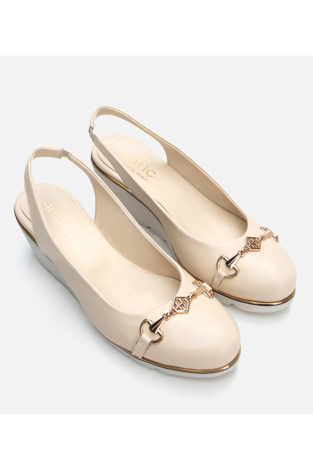 Kadın Deri Bej Kalın Topuk - Görsel 3