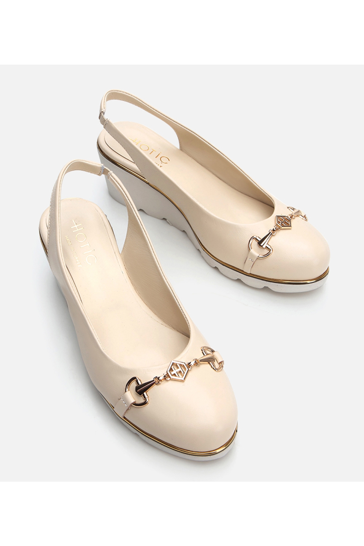 Kadın Deri Bej Kalın Topuk - Görsel 5