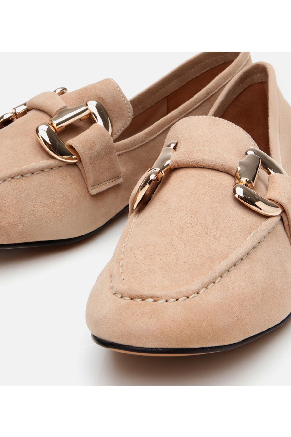 Kadın Süet Deri Bej Tokalı Günlük Loafer - Görsel 4