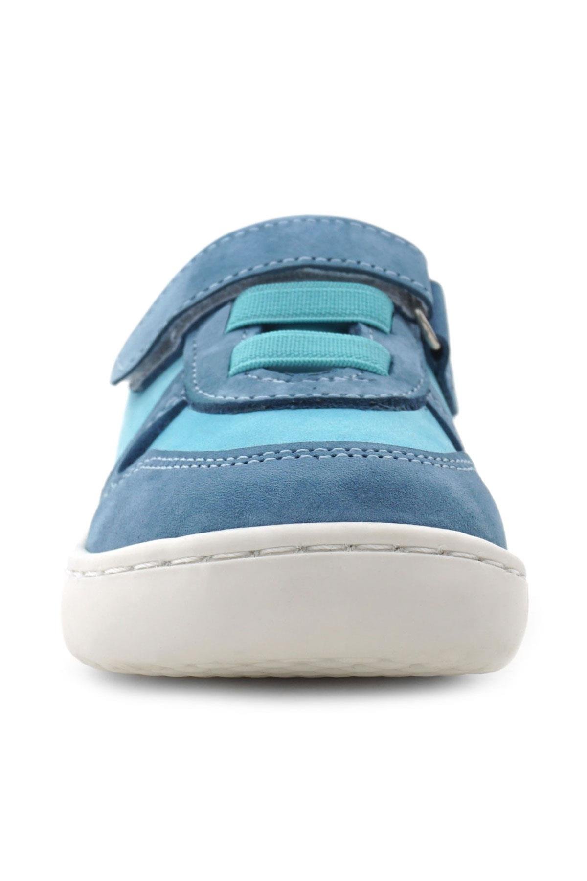 Bob Hakiki Deri Mavi Yeşil Barefoot Cırtlı Lastikli Bebek Sneaker Ayakkabı - Görsel 4