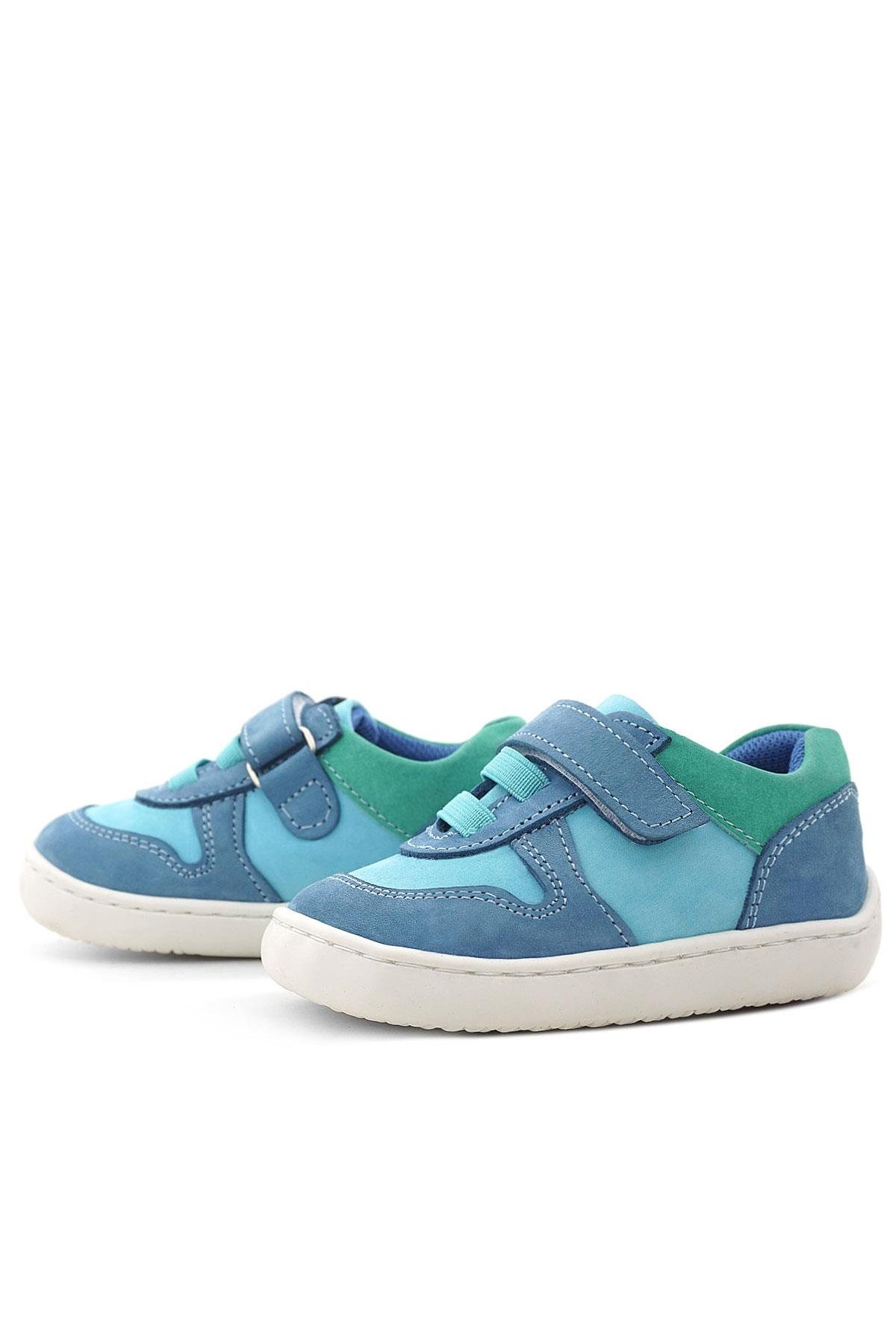 Bob Hakiki Deri Mavi Yeşil Barefoot Cırtlı Lastikli Bebek Sneaker Ayakkabı - Görsel 6