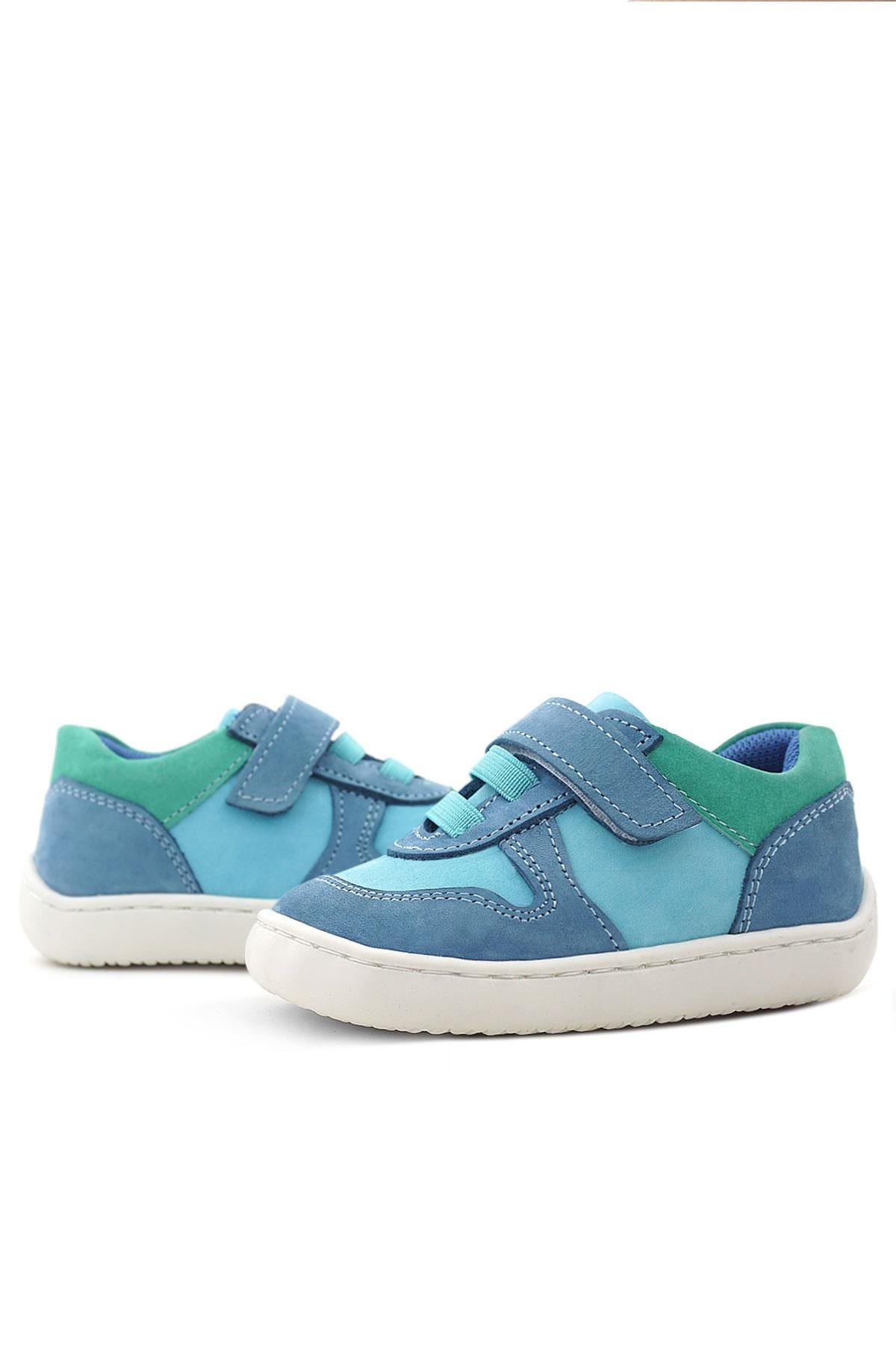 Bob Hakiki Deri Mavi Yeşil Barefoot Cırtlı Lastikli Bebek Sneaker Ayakkabı - Görsel 8