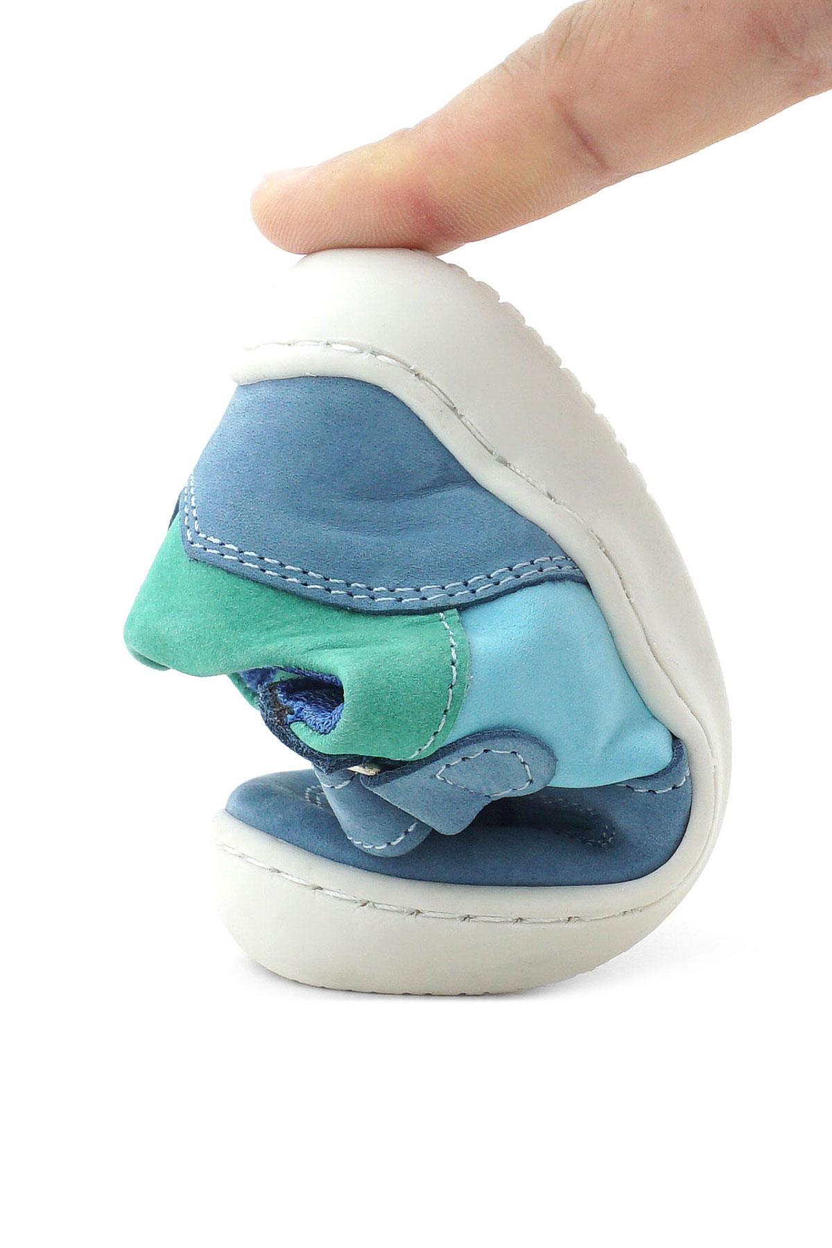 Bob Hakiki Deri Mavi Yeşil Barefoot Cırtlı Lastikli Bebek Sneaker Ayakkabı - Görsel 9