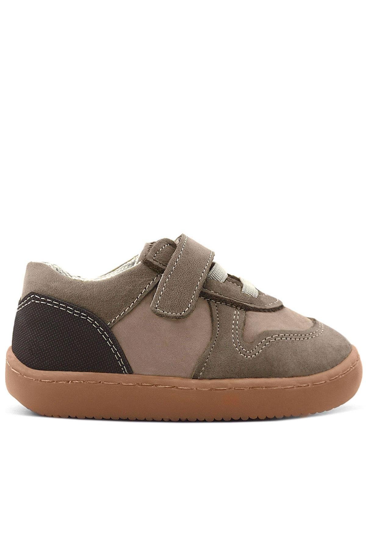 Bob Hakiki Deri Kum Krem Barefoot Cırtlı Lastikli Bebek Sneaker Ayakkabı - Görsel 3