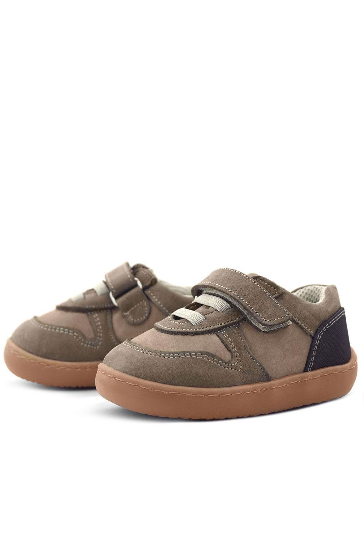 Bob Hakiki Deri Kum Krem Barefoot Cırtlı Lastikli Bebek Sneaker Ayakkabı - Görsel 6