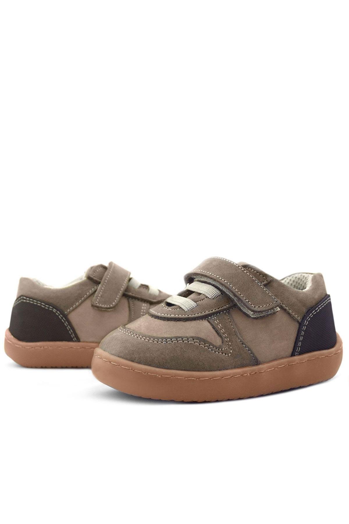 Bob Hakiki Deri Kum Krem Barefoot Cırtlı Lastikli Bebek Sneaker Ayakkabı - Görsel 7