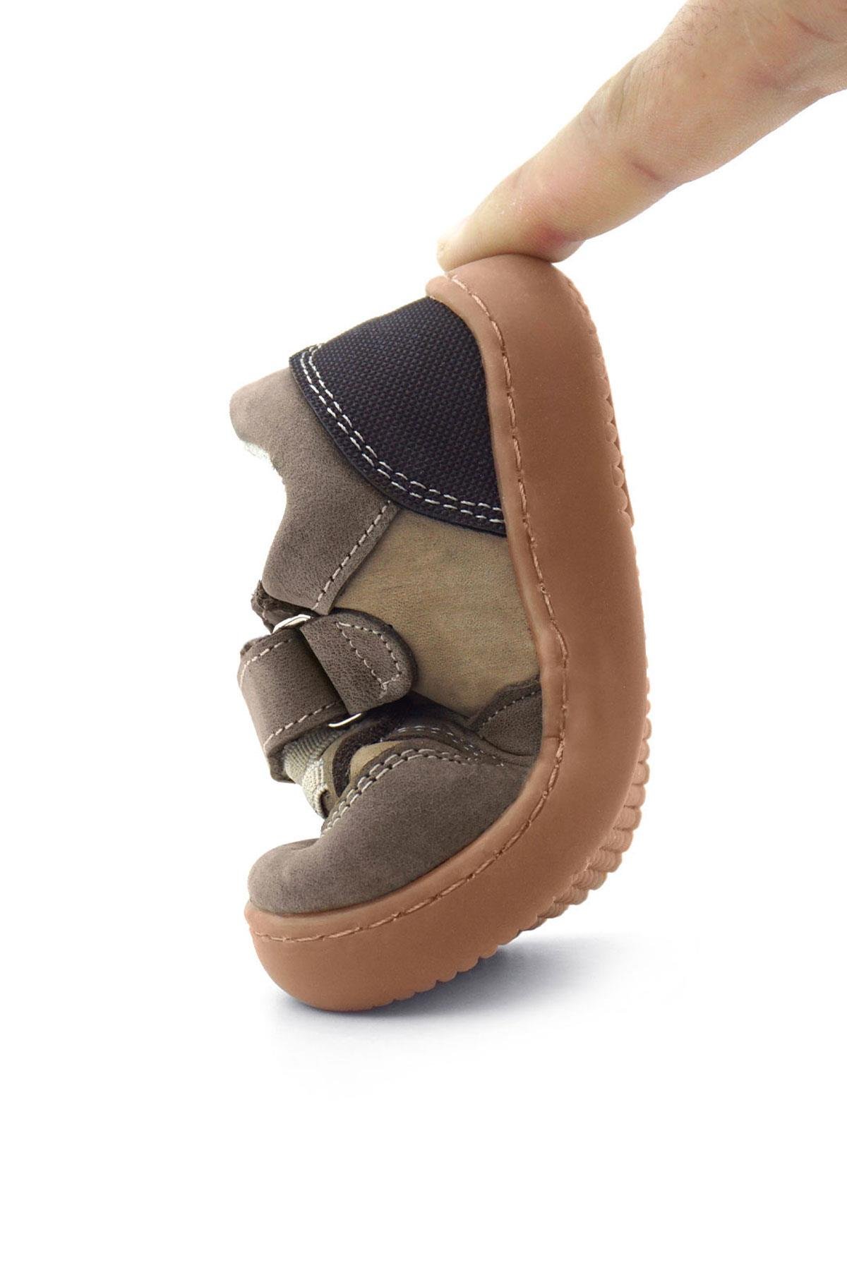 Bob Hakiki Deri Kum Krem Barefoot Cırtlı Lastikli Bebek Sneaker Ayakkabı - Görsel 8