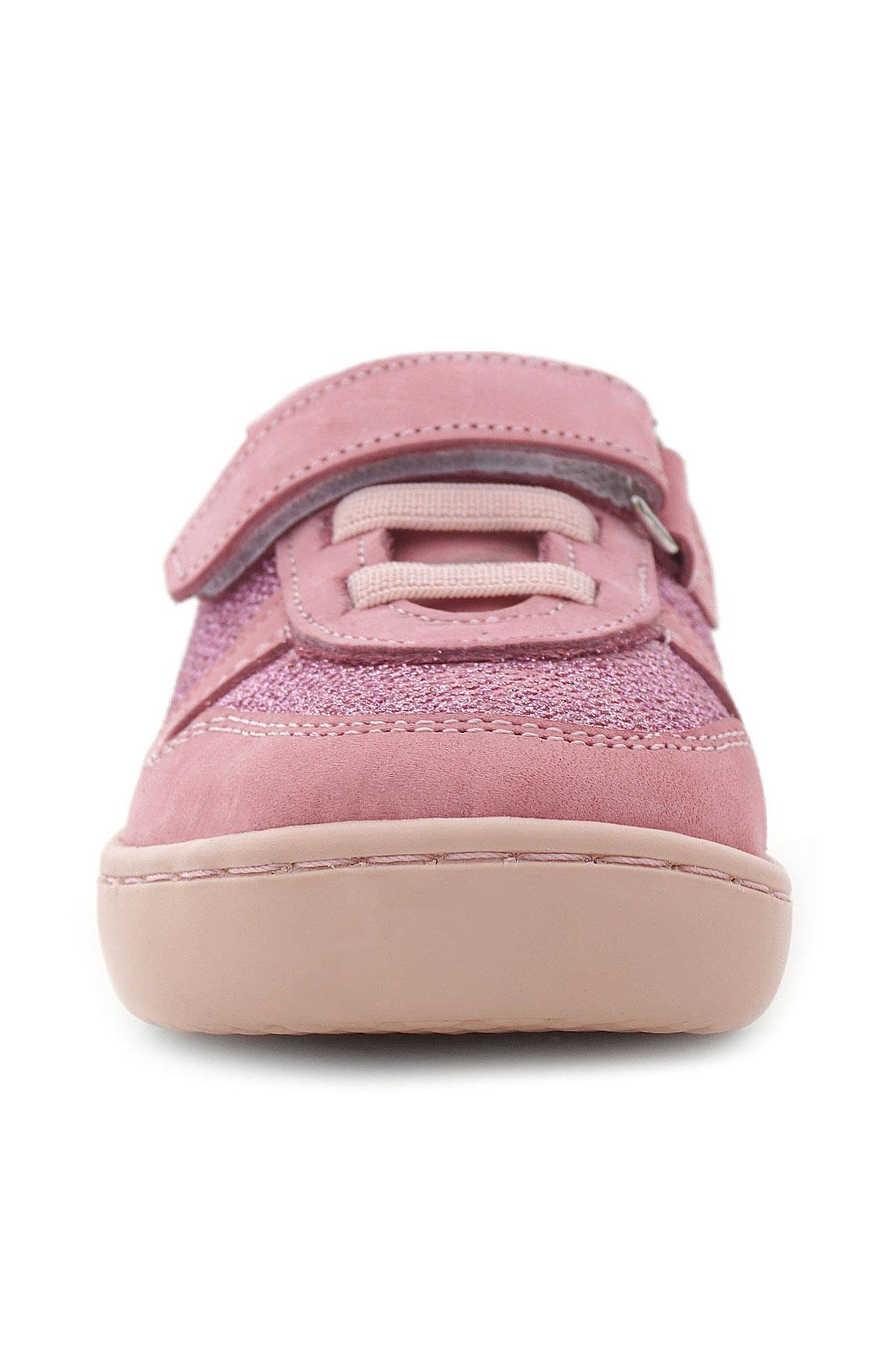 Bob Hakiki Deri Pembe Simli Barefoot Cırtlı Lastikli Bebek Sneaker Ayakkabı - Görsel 4