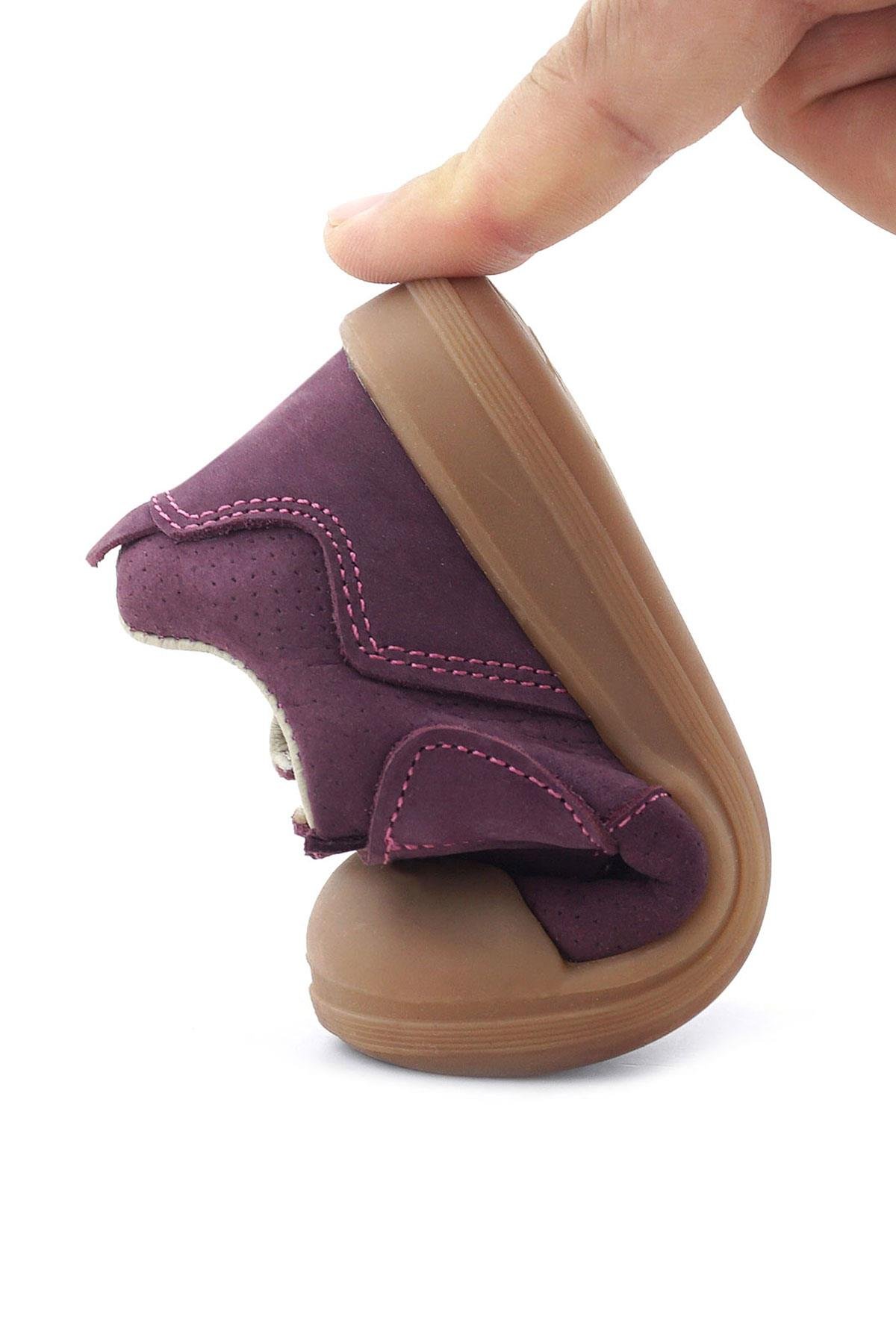 Dino Hakiki Deri Mor Kahverengi Yüksek Bilekli Bebek Ayakkabı - Görsel 9